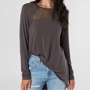 Dark gray/charcoal mesh inset long sleeve top